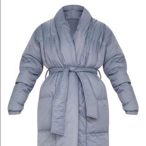 Charcoal Grey Collar Puffer Maxi Coat